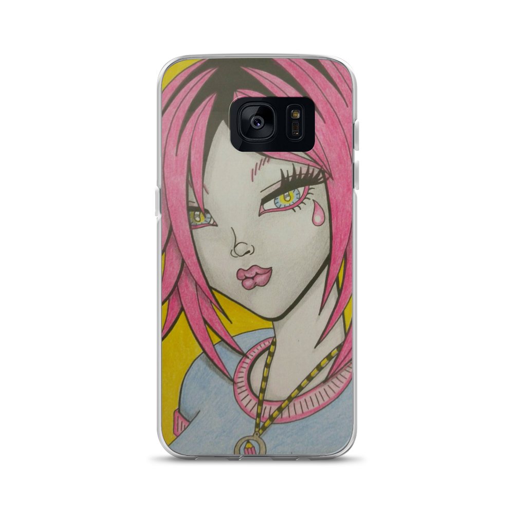 Pink Hair Cartoon Anime Girl Drawing Art Sketch Samsung Case Glumie